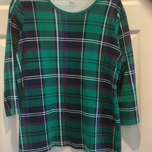 Kim Rogers Green and Purple Plaid Blouse‎